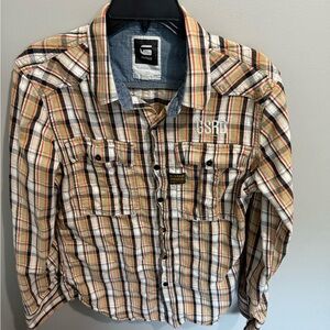 G-Star Raw Men’s  Cotton Plaid Long Sleeve Button Down snaps Shirt Sz L